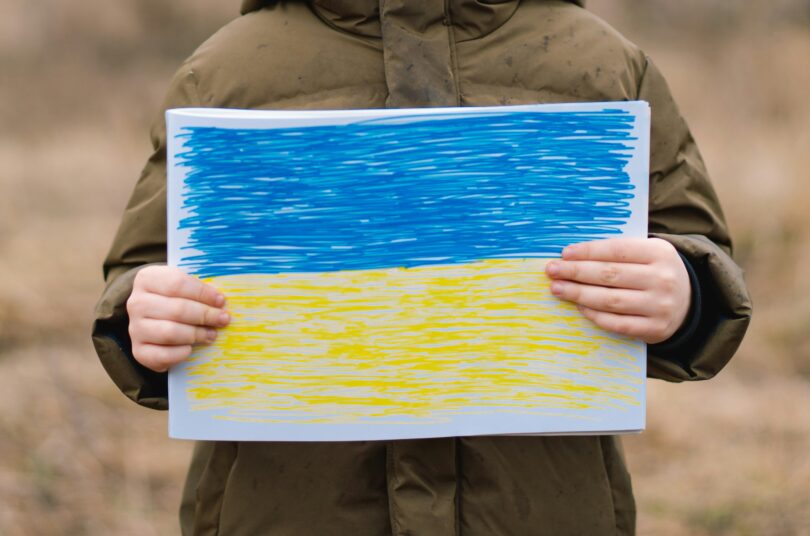 War of Russia against Ukraine. Ukrainian Crying boy asks to stop the war in Ukraine.