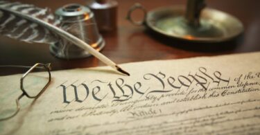 Candle Quill and Inkwell with Constitution of the United States