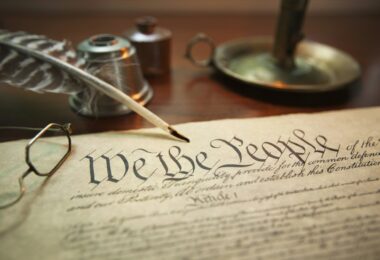 Candle Quill and Inkwell with Constitution of the United States