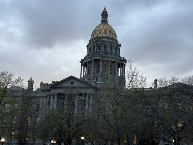 A cloudy springtime evening outside the Colorado State Capitol