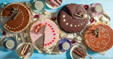 Delicious cakes serving with coffee. Sweet dessert with coffee.