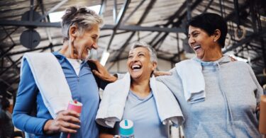 Sports, fitness and health with senior women for training, support and motivation. Retirement, well