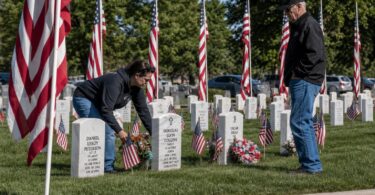 American flags line cemetery grounds for a Greeley Memorial Day ceremony